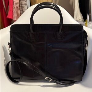 Elegant Black Leather Briefcase Messenger Laptop Executive bag shoulder strap